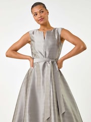 Roman Grey Jacquard Bow Front Fit and Flare Dress - Image 2 of 5