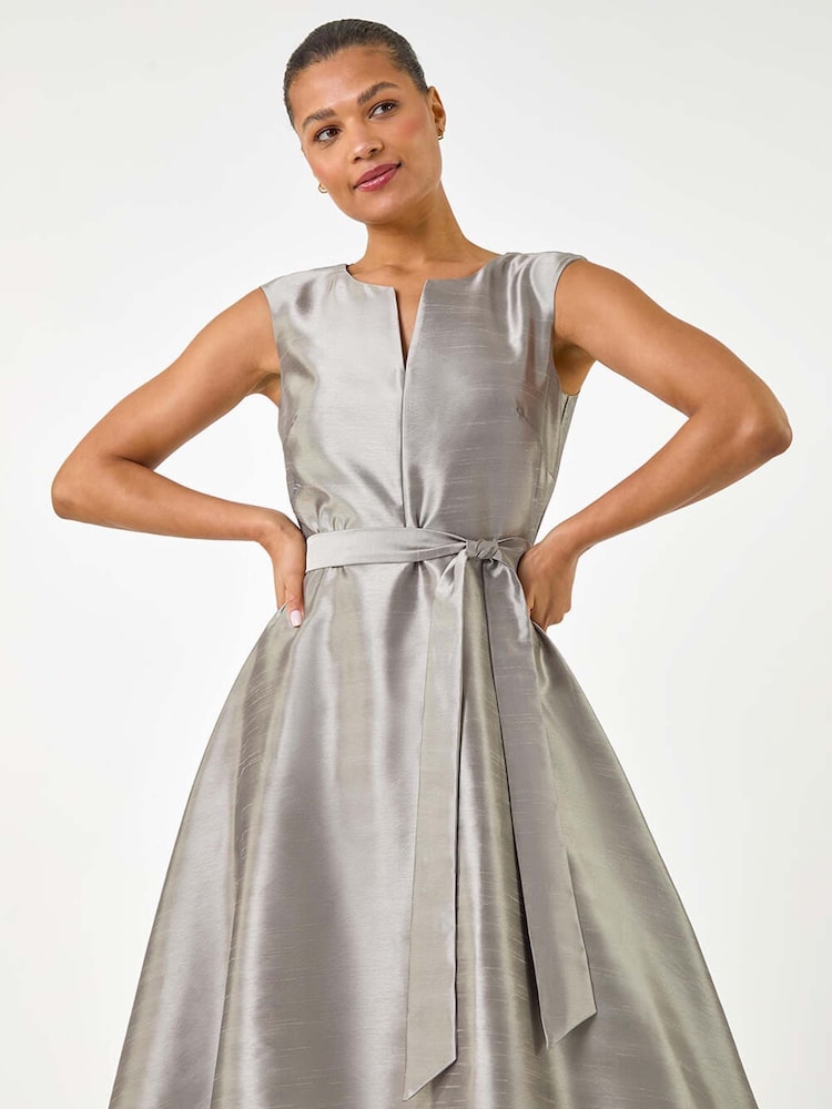 Roman Grey Jacquard Bow Front Fit and Flare Dress - Image 2 of 5