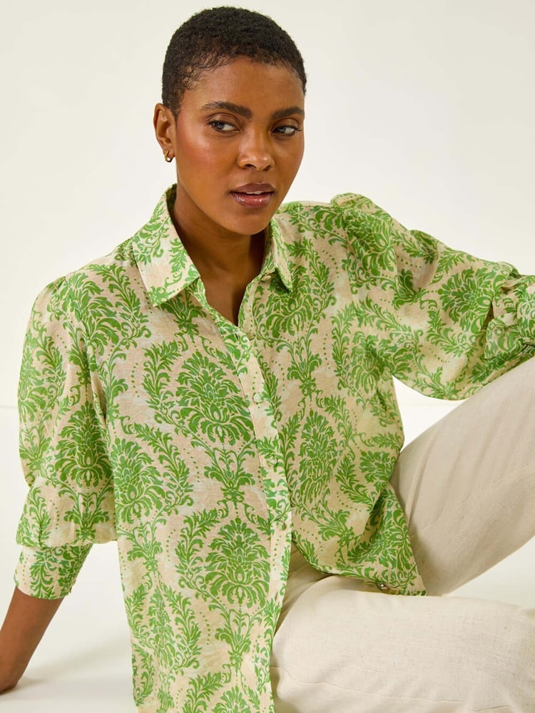 Roman Green Floral Print Collared Shirt - Image 1 of 5