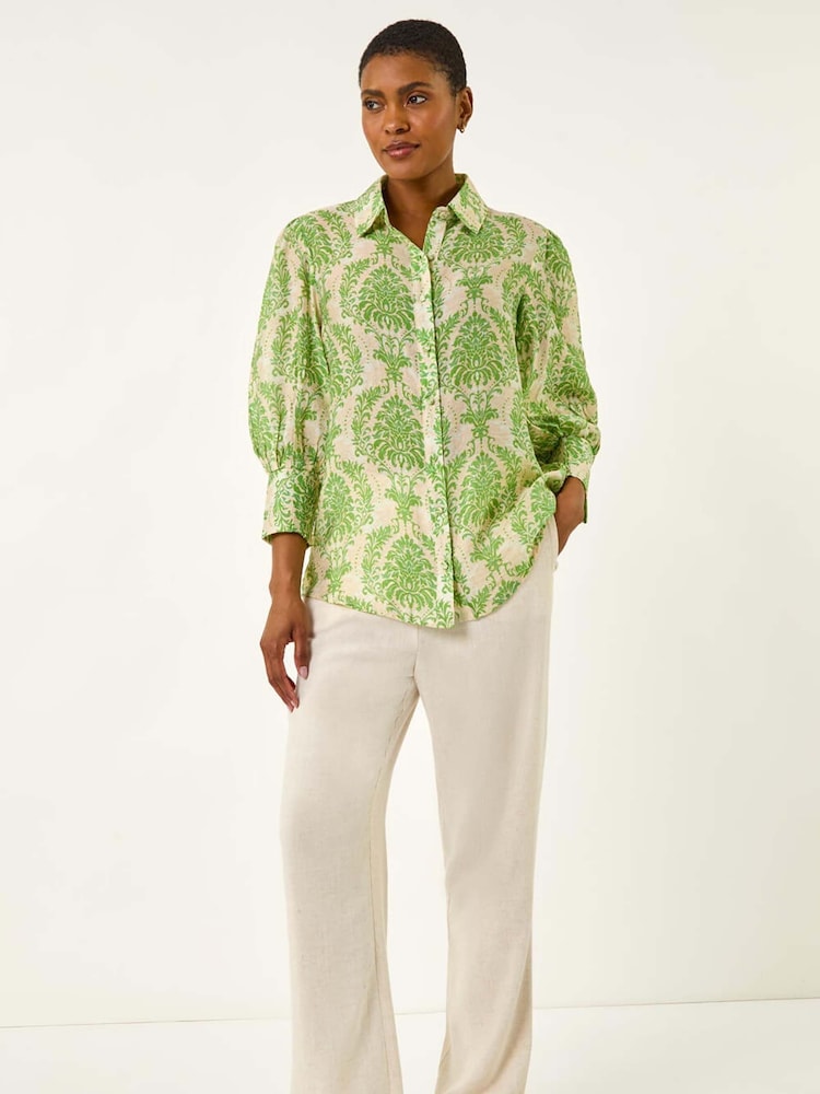 Roman Green Floral Print Collared Shirt - Image 2 of 5