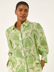 Roman Green Floral Print Collared Shirt - Image 4 of 5