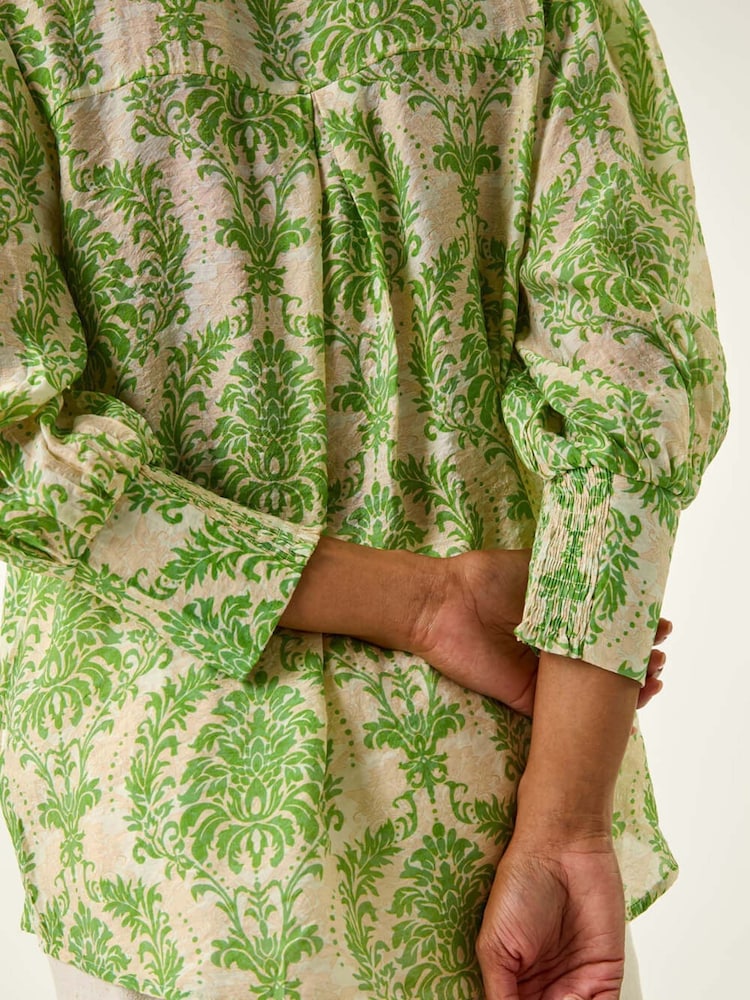 Roman Green Floral Print Collared Shirt - Image 5 of 5