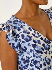 Roman Blue Animal Print Frill Sleeve Blouse - Image 5 of 5