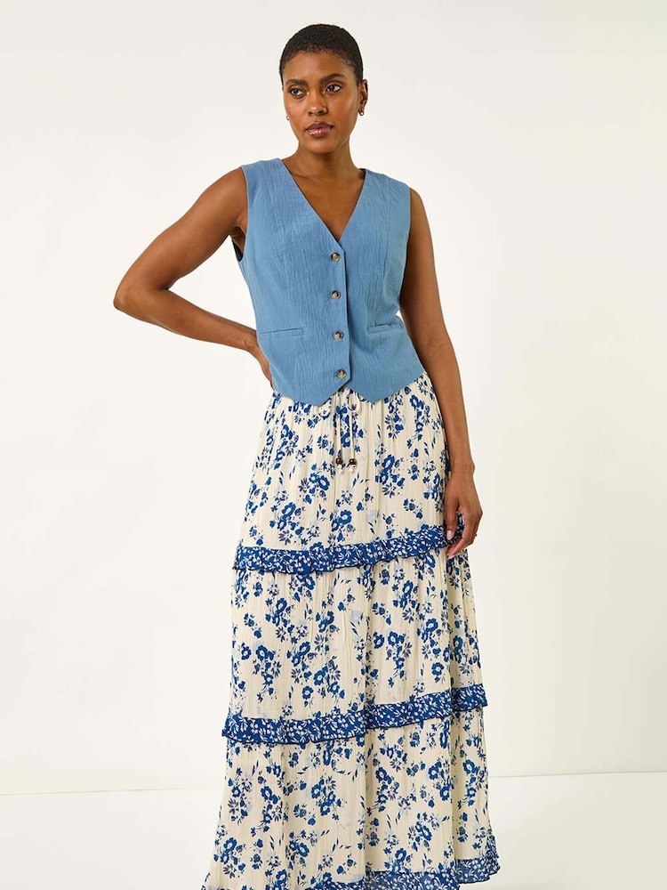 Roman White Floral Print Contrast Print A-Line Skirt - Image 2 of 5