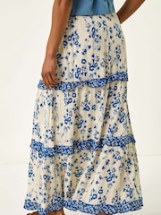 Roman White Floral Print Contrast Print A-Line Skirt - Image 3 of 5