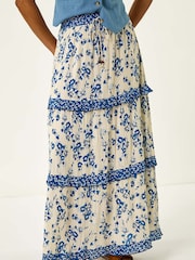 Roman White Floral Print Contrast Print A-Line Skirt - Image 4 of 5