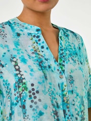 Roman Blue Abstract Buttoned V-Neck Blouse - Image 5 of 5