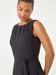 Roman Black Chiffon Pleat Neck Midi Dress - Image 4 of 5