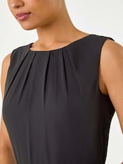 Roman Black Chiffon Pleat Neck Midi Dress - Image 6 of 6