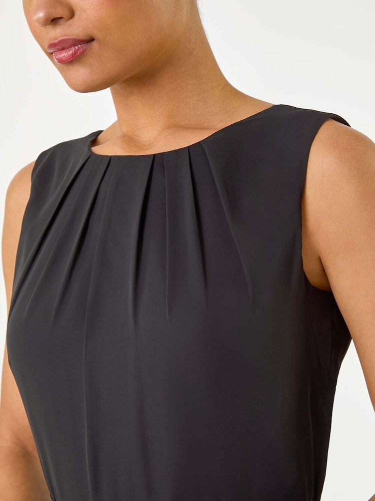 Roman Black Chiffon Pleat Neck Midi Dress - Image 6 of 6 Roman Black Chiffon Pleat Neck Midi Dress - Image 6 of 6
