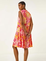 Roman Pink Leaf Print Buttoned Smock Dress - Image 3 of 5