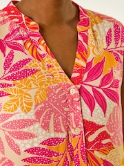 Roman Pink Leaf Print Buttoned Smock Dress - Image 5 of 5