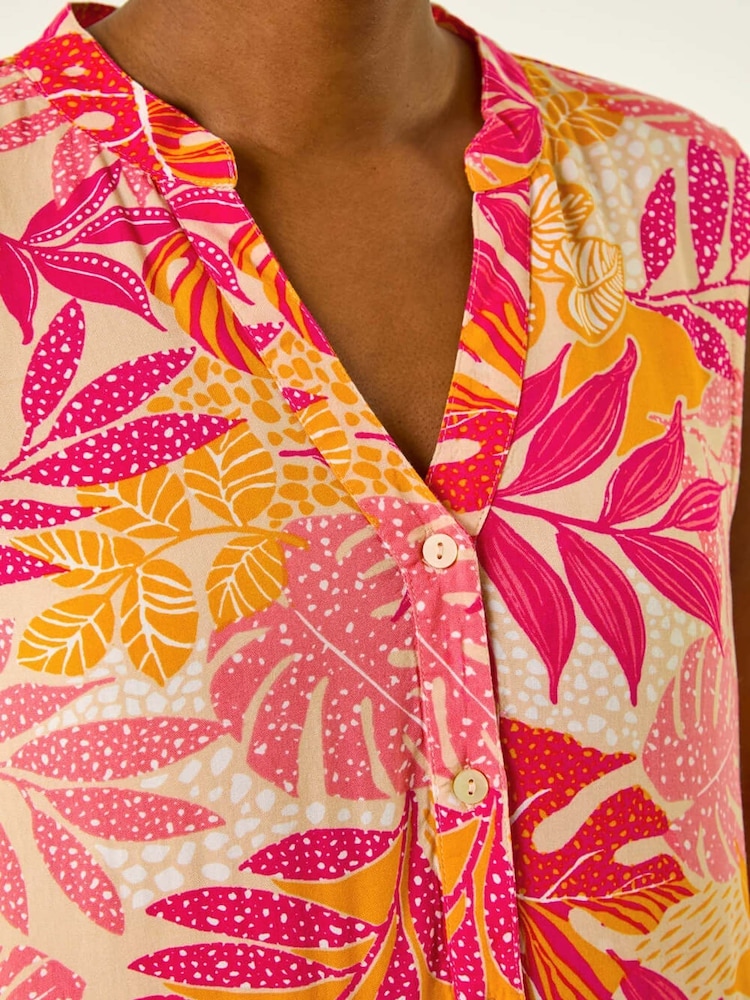 Roman Pink Leaf Print Buttoned Smock Dress - Image 5 of 5