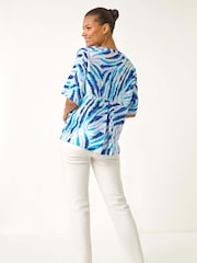 Roman Blue Animal Print Pleated Tunic Top - Image 3 of 5