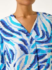 Roman Blue Animal Print Pleated Tunic Top - Image 5 of 5