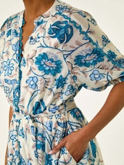 Roman Blue Floral Print Midi Shirt Dress - Image 5 of 5