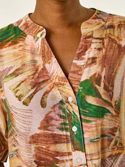 Roman Brown Abstract Print V-Neck Button Blouse - Image 5 of 5