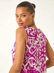 Roman Purple Print Buttoned Back Vest Top - Image 2 of 5