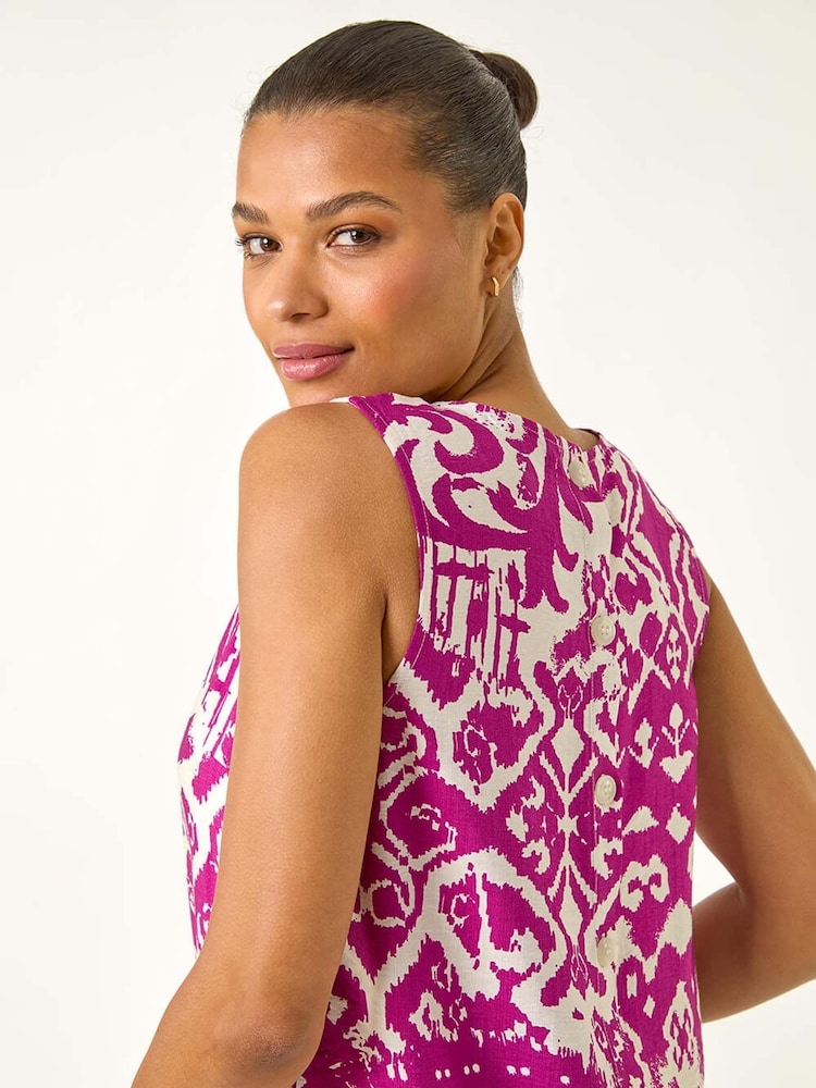 Roman Purple Print Buttoned Back Vest Top - Image 2 of 5