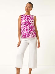 Roman Purple Print Buttoned Back Vest Top - Image 3 of 5