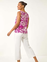 Roman Purple Print Buttoned Back Vest Top - Image 4 of 5