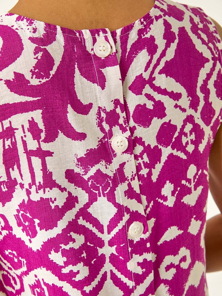 Roman Purple Print Buttoned Back Vest Top - Image 5 of 5