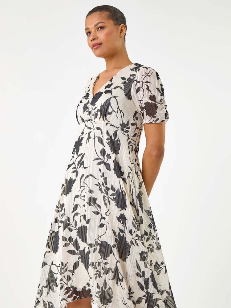Roman Black Floral Print Hanky Hem Midi Dress - Image 2 of 5