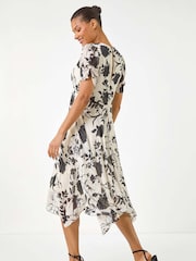 Roman Black Floral Print Hanky Hem Midi Dress - Image 3 of 5