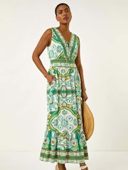 Roman Green Printed Frill Border Maxi Dress - Image 2 of 5