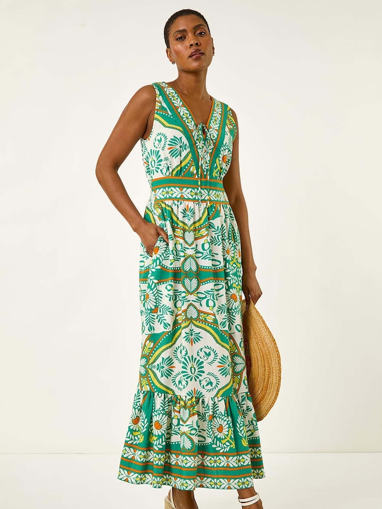Roman Green Printed Frill Border Maxi Dress - Image 2 of 5