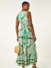 Roman Green Printed Frill Border Maxi Dress - Image 3 of 5