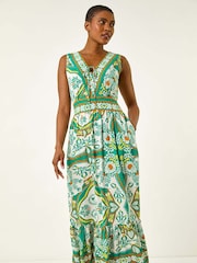 Roman Green Printed Frill Border Maxi Dress - Image 4 of 5