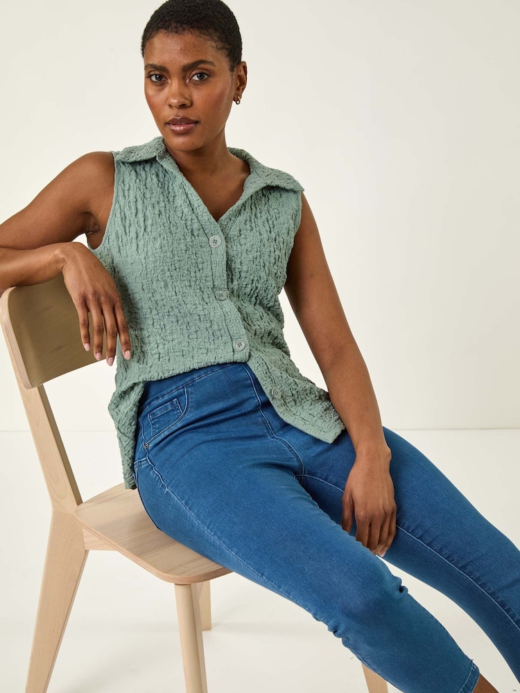 Roman Blue Shape Enhance Stretch Crop Denim Leggings - Image 1 of 5