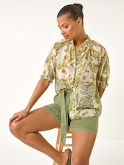 Roman Green Floral Print Trim Detail Blouse - Image 1 of 5