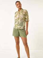 Roman Green Floral Print Trim Detail Blouse - Image 2 of 5