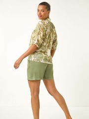 Roman Green Floral Print Trim Detail Blouse - Image 3 of 5