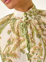 Roman Green Floral Print Trim Detail Blouse - Image 5 of 5