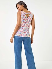 Roman Blue Floral Print Bar Back Vest Top - Image 3 of 5