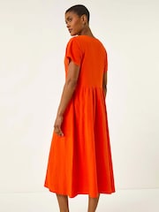 Roman Orange Linen Look Button Midi Dress - Image 3 of 5