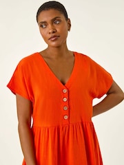Roman Orange Linen Look Button Midi Dress - Image 4 of 5