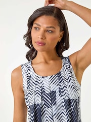 Roman Blue/white Mono Print Hanky Hem Vest Top - Image 4 of 5