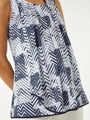 Roman Blue/white Mono Print Hanky Hem Vest Top - Image 5 of 5