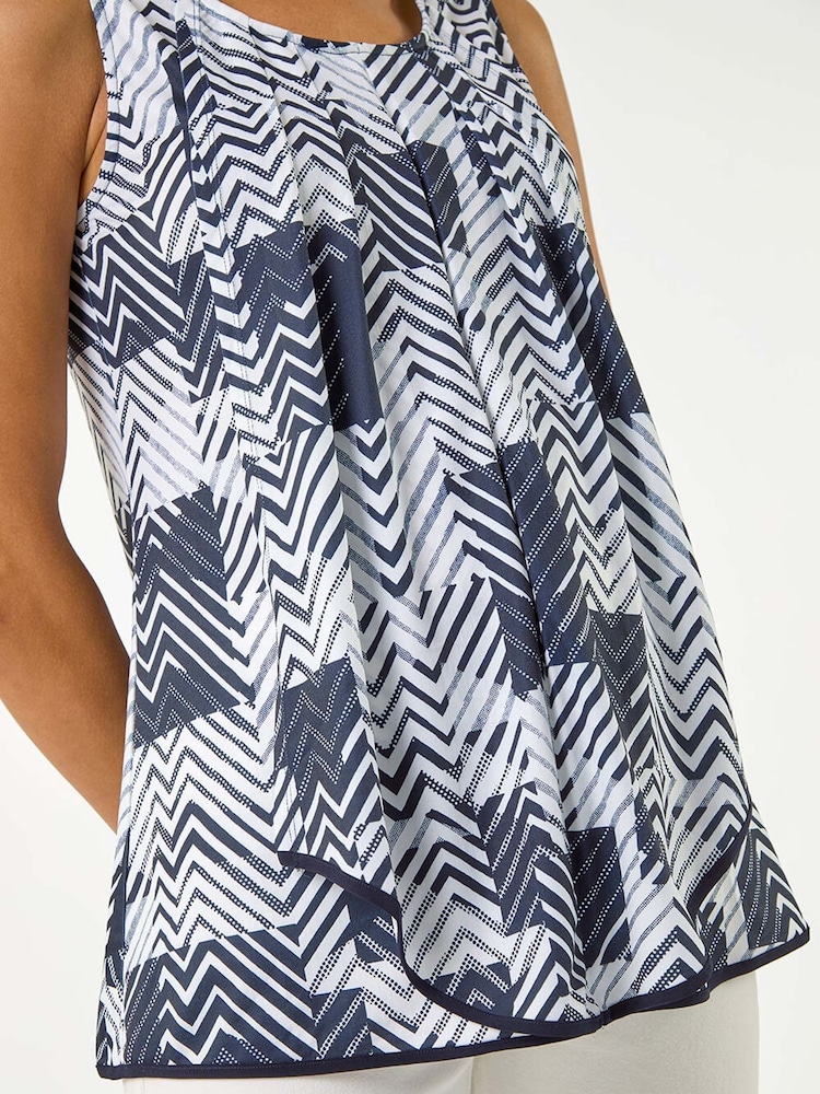 Roman Blue/white Mono Print Hanky Hem Vest Top - Image 5 of 5