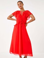 Roman Red Frill Tie Neck Maxi Dress - Image 1 of 5