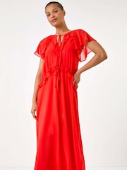 Roman Red Frill Tie Neck Maxi Dress - Image 2 of 5