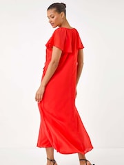 Roman Red Frill Tie Neck Maxi Dress - Image 3 of 5