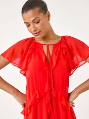 Roman Red Frill Tie Neck Maxi Dress - Image 4 of 5