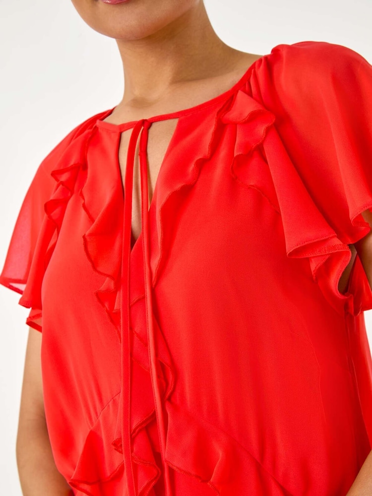 Roman Red Frill Tie Neck Maxi Dress - Image 5 of 5