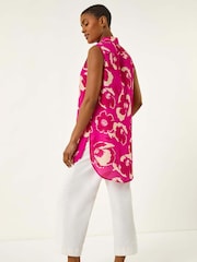Roman Pink Floral Print Longline Button Blouse - Image 3 of 5