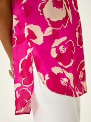 Roman Pink Floral Print Longline Button Blouse - Image 5 of 5